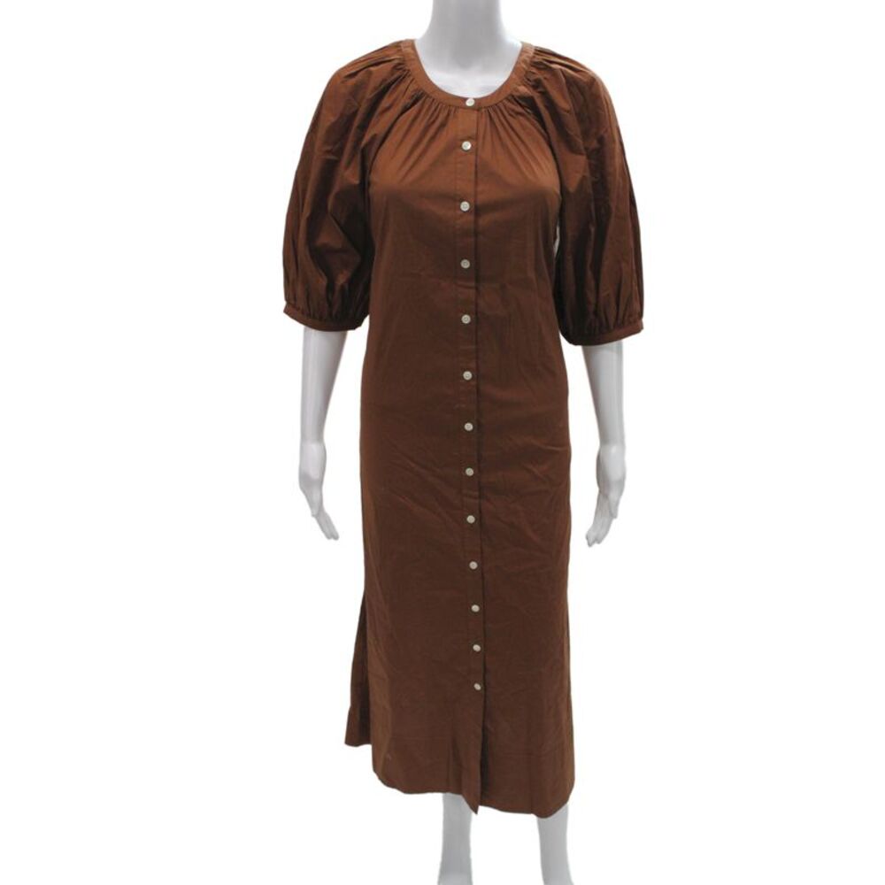 Staud Womens Shirt Dress Brown Half Sleeve Round Neck Button Mid-Calf Size S